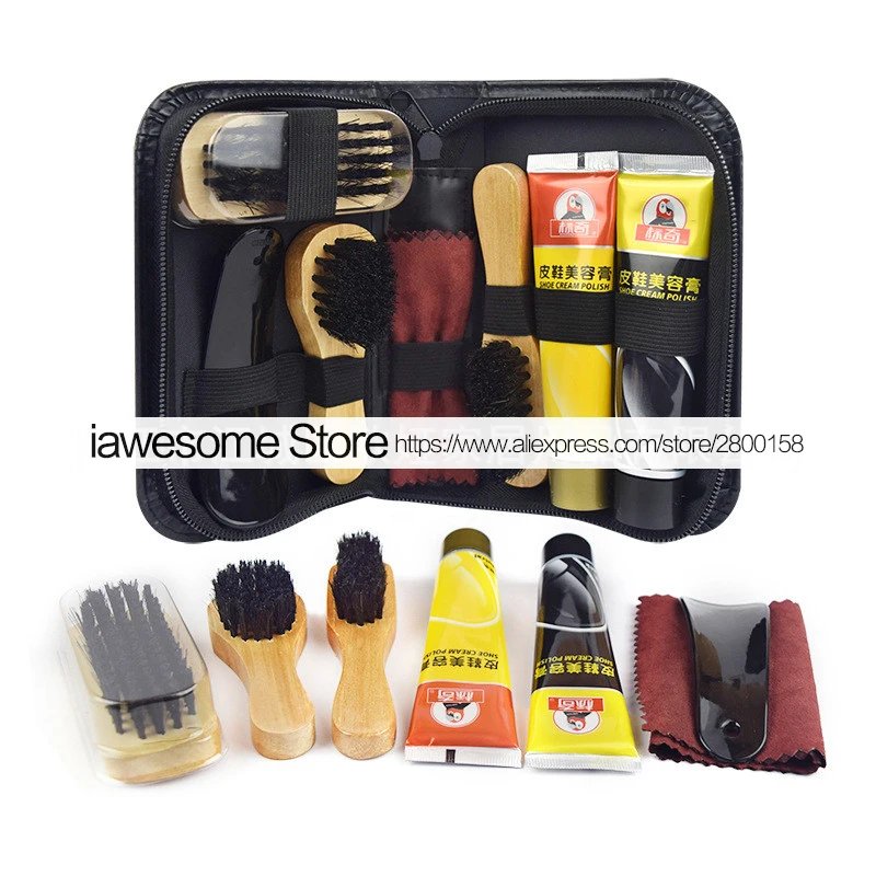 Professional Shoes Care Kit Portable For Boots Sneakers Cleaning Set Polish Brush horn Shine Polishing Tool For Leather Shoes