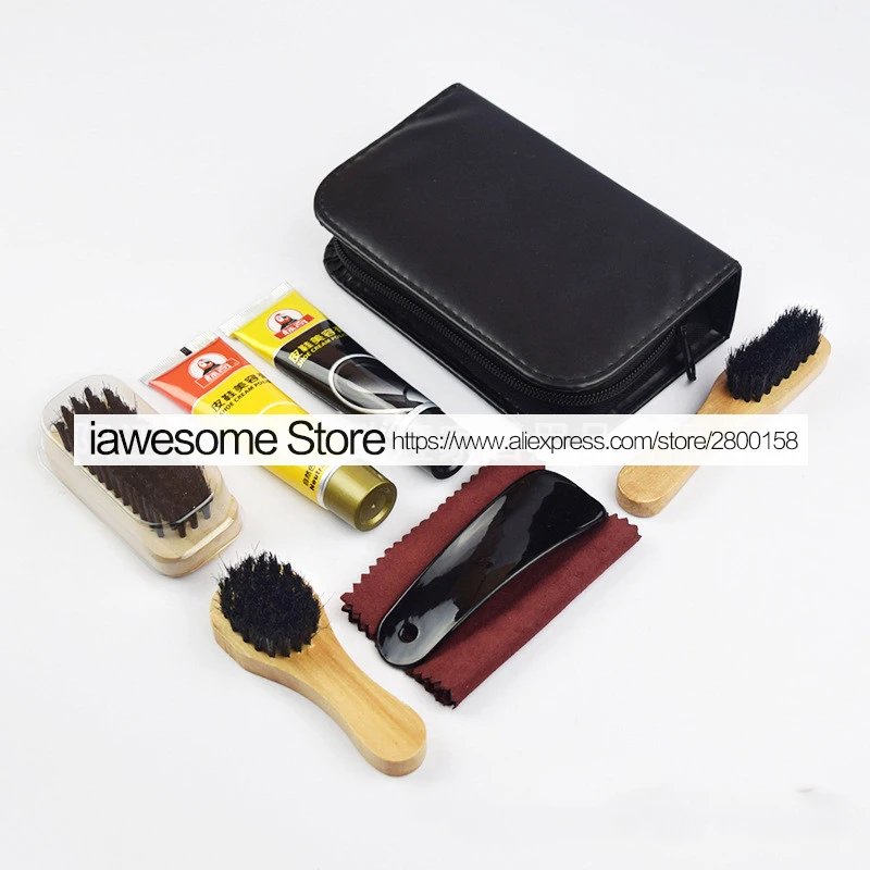 Professional Shoes Care Kit Portable For Boots Sneakers Cleaning Set Polish Brush horn Shine Polishing Tool For Leather Shoes