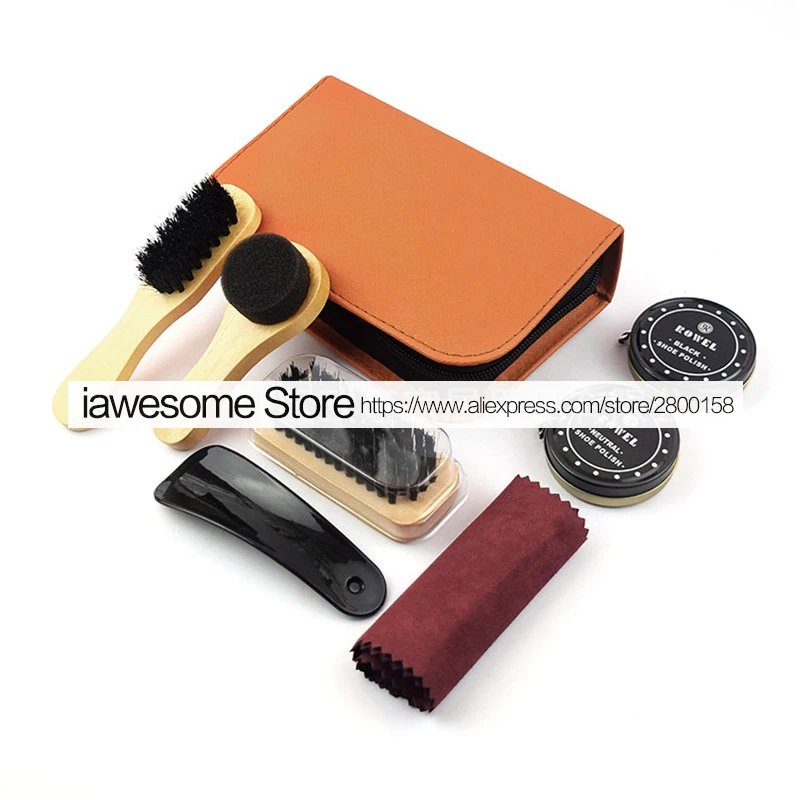 Professional Shoes Care Kit Portable For Boots Sneakers Cleaning Set Polish Brush horn Shine Polishing Tool For Leather Shoes