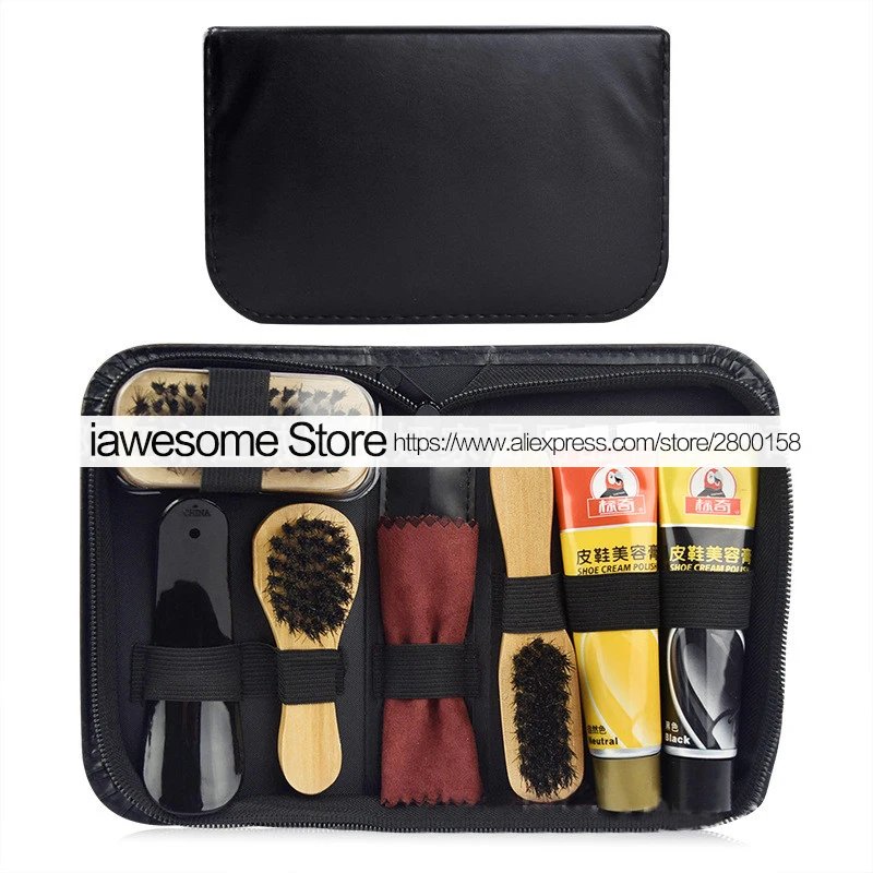 Professional Shoes Care Kit Portable For Boots Sneakers Cleaning Set Polish Brush horn Shine Polishing Tool For Leather Shoes
