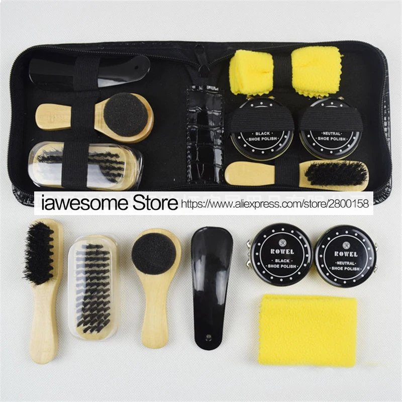 Professional Shoes Care Kit Portable For Boots Sneakers Cleaning Set Polish Brush horn Shine Polishing Tool For Leather Shoes