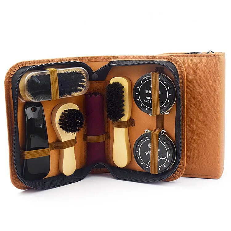 8pcs/set Professional Portable Shoes Care Kit Cleaning Set Brush Shine Polishing Tool For Leather Shoes Wooden Shoe Brush Wax