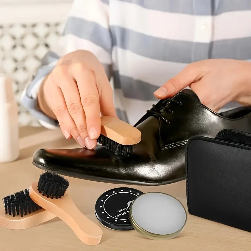 8pcs/set Professional Portable Shoes Care Kit Cleaning Set Brush Shine Polishing Tool For Leather Shoes Wooden Shoe Brush Wax