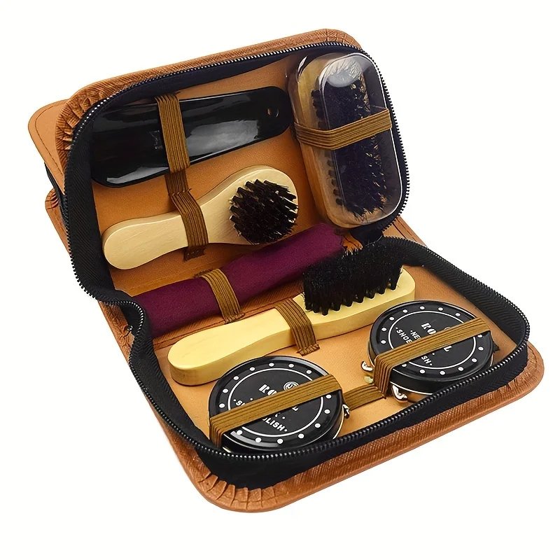8pcs/set Professional Portable Shoes Care Kit Cleaning Set Brush Shine Polishing Tool For Leather Shoes Wooden Shoe Brush Wax