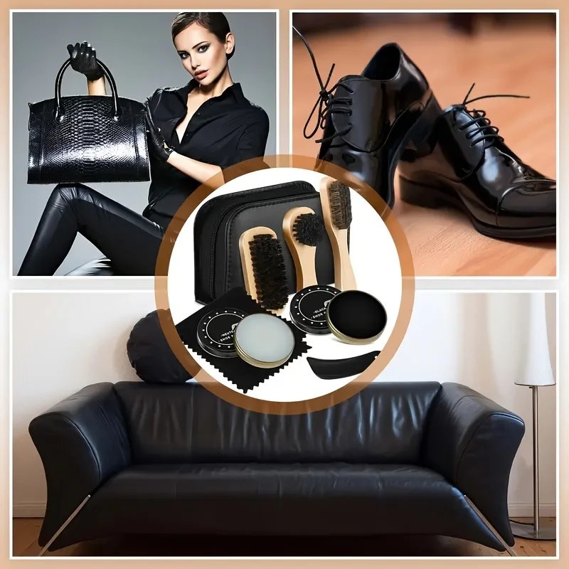 8pcs/set Professional Portable Shoes Care Kit Cleaning Set Brush Shine Polishing Tool For Leather Shoes Wooden Shoe Brush Wax