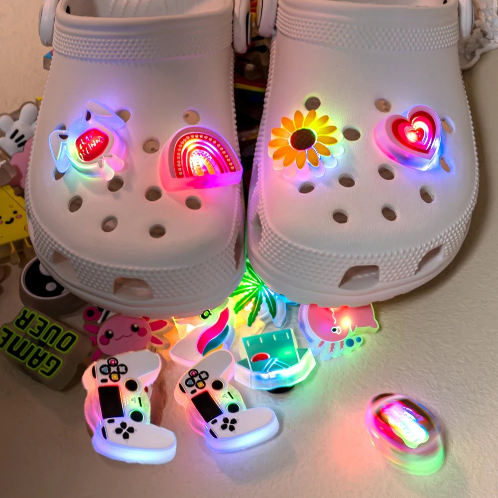 1pcs LED Shoe Charms for Kids Gift Owl Unicorn Gamepad Football Lighted Shoes Decoration Shoe Accessories Pins Clogs Buckles