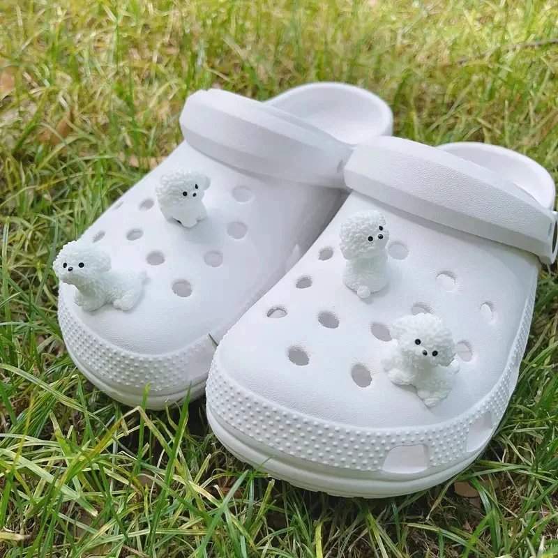 3D Cute Mini Puppy Shoe Decoration Set Detachable Diy Bichon Frise Dog Figurines Accessory, Used For Clogs, Holiday Party Gifts