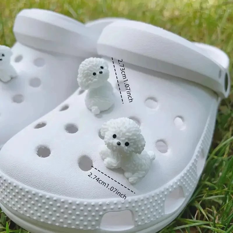 3D Cute Mini Puppy Shoe Decoration Set Detachable Diy Bichon Frise Dog Figurines Accessory, Used For Clogs, Holiday Party Gifts