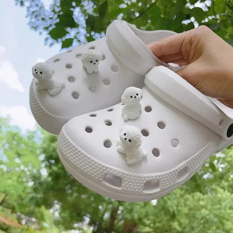 3D Cute Mini Puppy Shoe Decoration Set Detachable Diy Bichon Frise Dog Figurines Accessory, Used For Clogs, Holiday Party Gifts