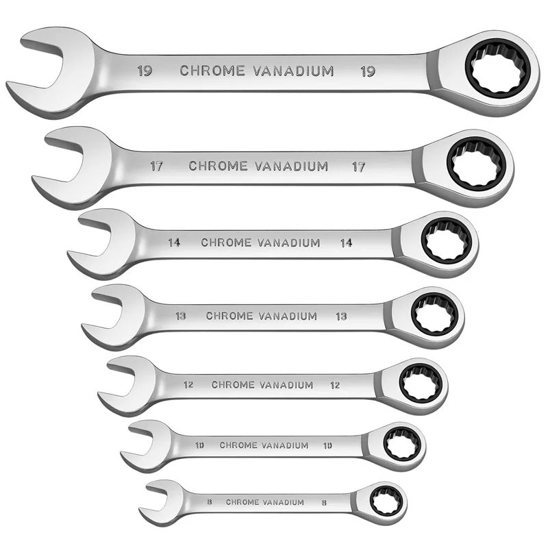 Ratcheting Combination Wrench Set,12 Point Box End and Open End Wrench Set spanner Fit for Garage,Home DIY, Repair,Maintenance