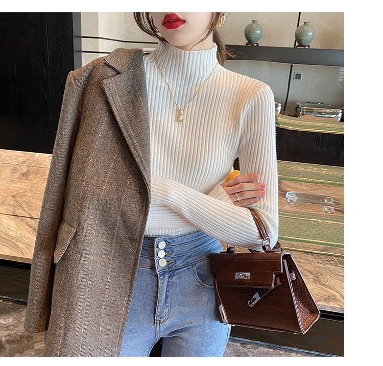 Purchase limit 1 piece Elegant Solid Basic Knitted Tops Women Turtlneck Sweater Long Sleeve Casual Slim Pullover Korean Fashion Simple Chic Clothes