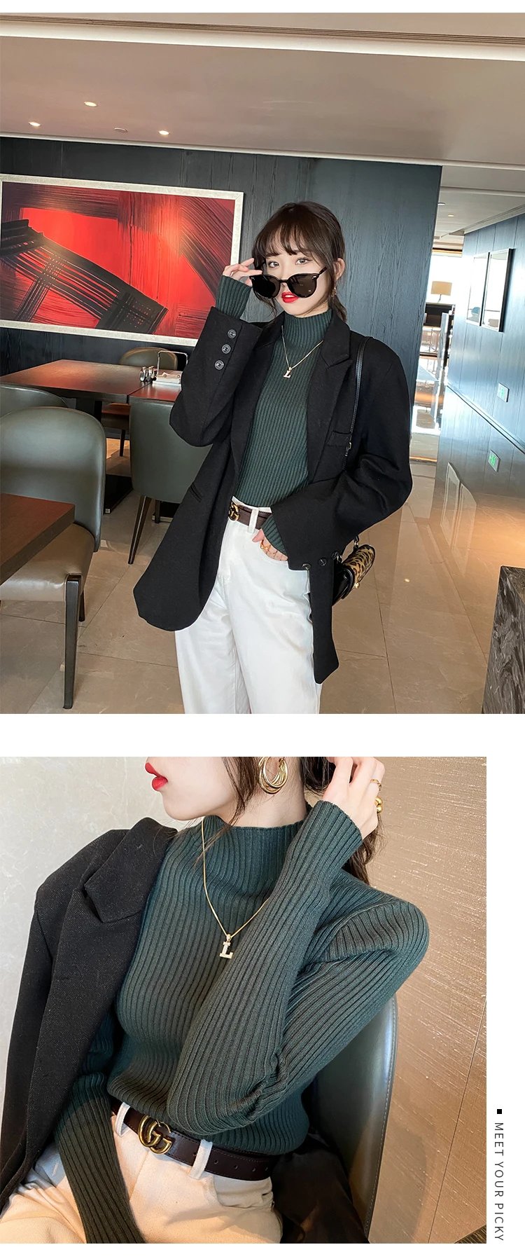 Purchase limit 1 piece Elegant Solid Basic Knitted Tops Women Turtlneck Sweater Long Sleeve Casual Slim Pullover Korean Fashion Simple Chic Clothes