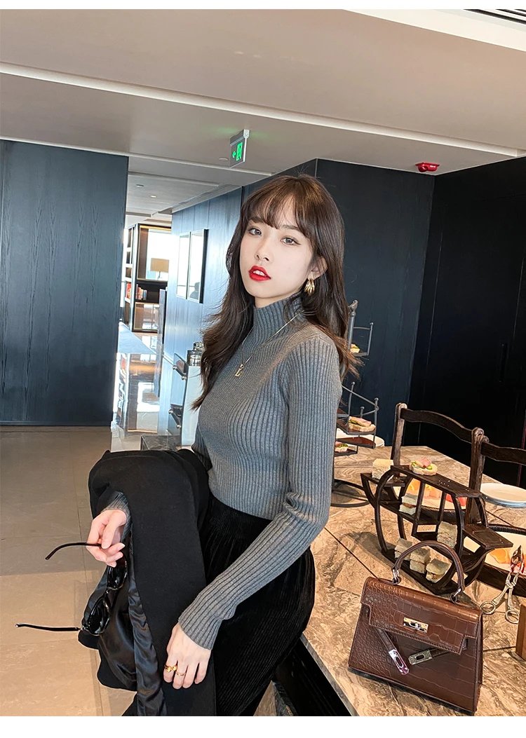 Purchase limit 1 piece Elegant Solid Basic Knitted Tops Women Turtlneck Sweater Long Sleeve Casual Slim Pullover Korean Fashion Simple Chic Clothes