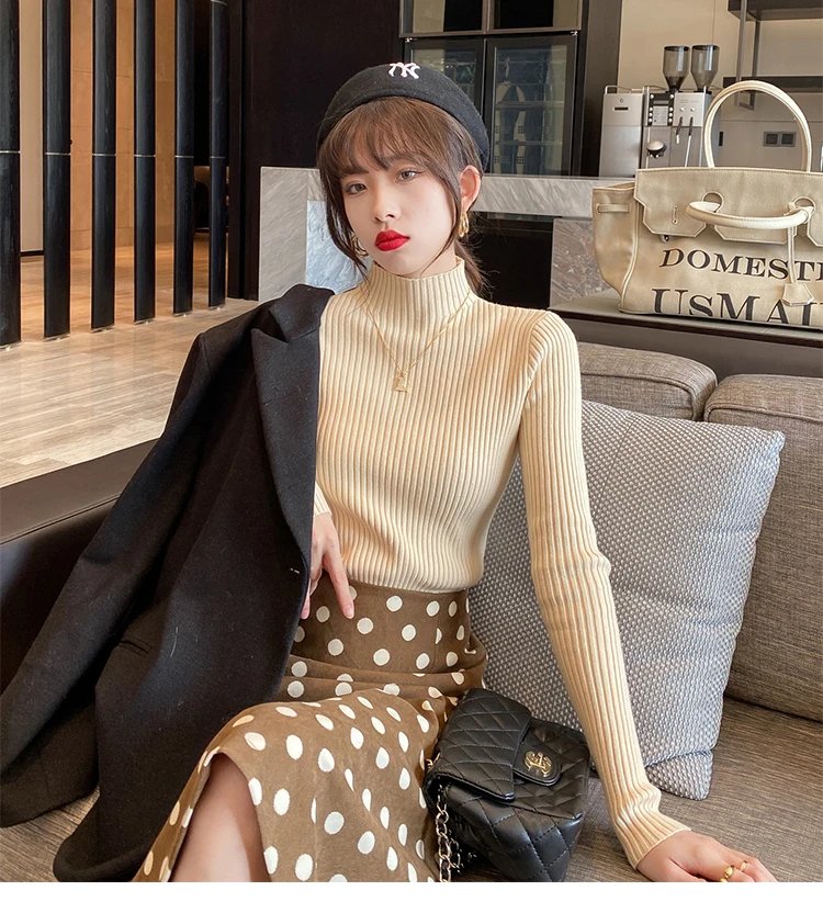 Purchase limit 1 piece Elegant Solid Basic Knitted Tops Women Turtlneck Sweater Long Sleeve Casual Slim Pullover Korean Fashion Simple Chic Clothes