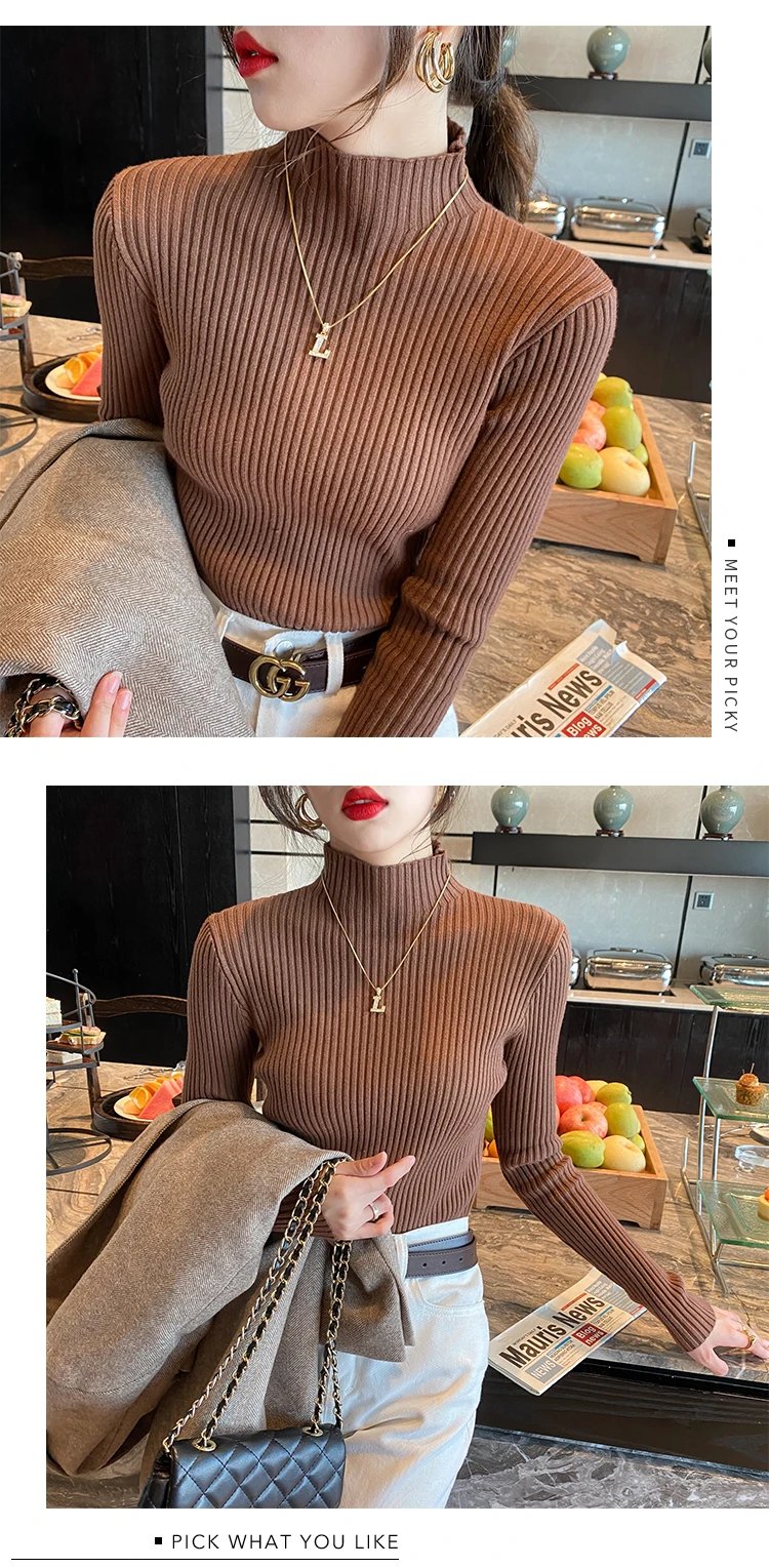 Purchase limit 1 piece Elegant Solid Basic Knitted Tops Women Turtlneck Sweater Long Sleeve Casual Slim Pullover Korean Fashion Simple Chic Clothes