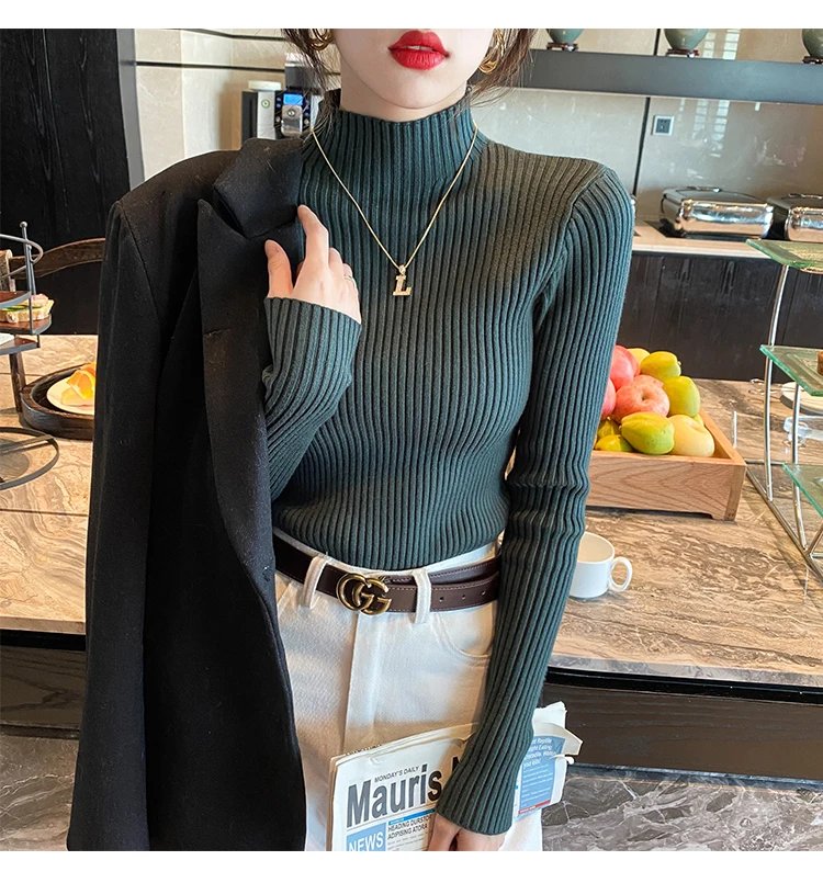 Purchase limit 1 piece Elegant Solid Basic Knitted Tops Women Turtlneck Sweater Long Sleeve Casual Slim Pullover Korean Fashion Simple Chic Clothes