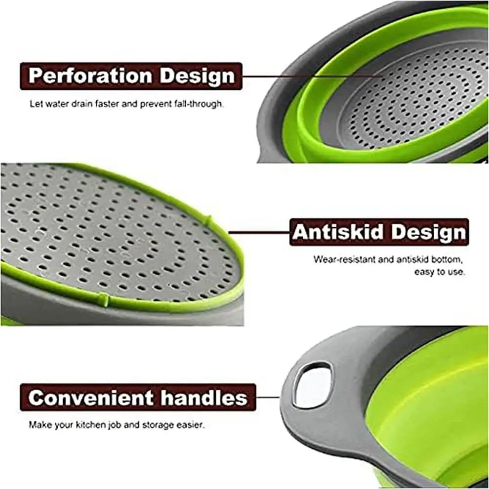 Round Collapsible Colander Silicone Kitchen Fruit Vegetable Washing Basket Strainer Foldable Drainer Kitchen Gadgets Tools