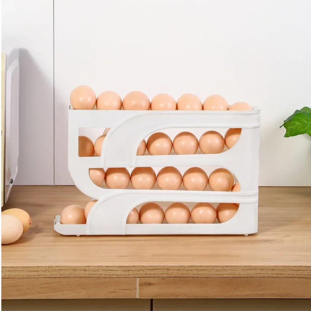 Large Capacity Automatic Egg Roller Household Four Tier Refrigerator Egg Storage Box Space Saving Kitchen Dedicated