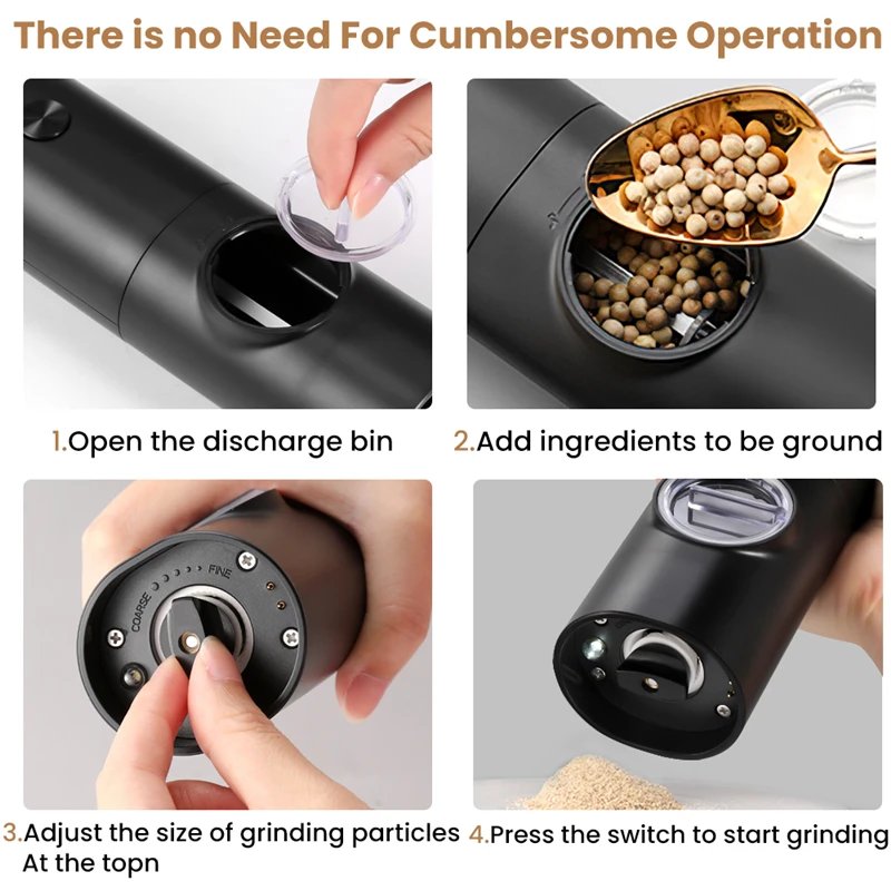 Automatic Pepper Grinder Salt And Pepper Grinder USB Rechargeable Adjustable Coarseness Spice Mill With LED Light Kitchen Tool