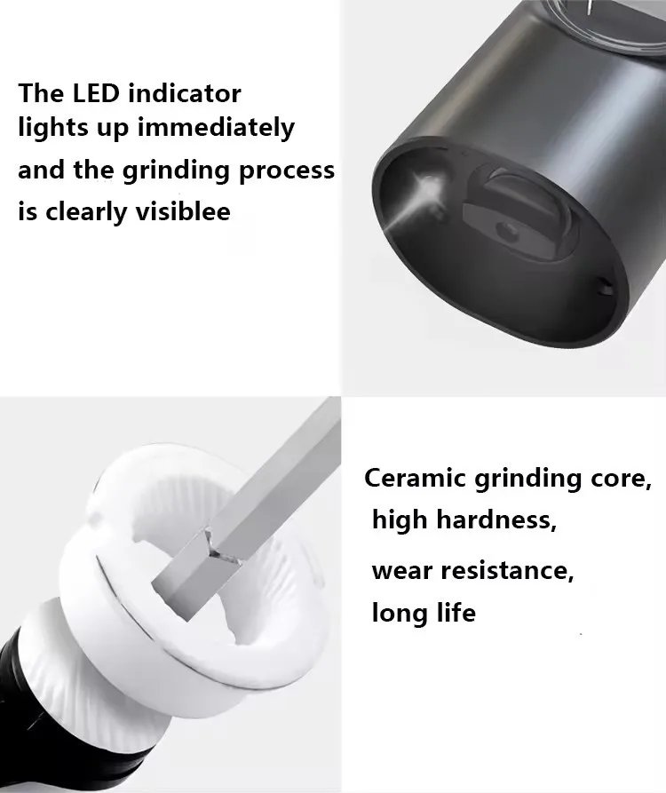 Automatic Pepper Grinder Salt And Pepper Grinder USB Rechargeable Adjustable Coarseness Spice Mill With LED Light Kitchen Tool