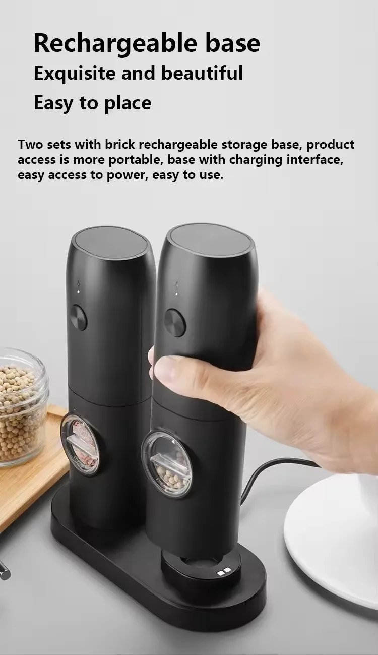 Automatic Pepper Grinder Salt And Pepper Grinder USB Rechargeable Adjustable Coarseness Spice Mill With LED Light Kitchen Tool