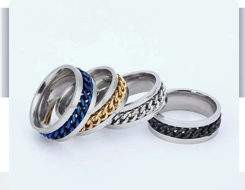Rotate Chain Finger Ring for Rotating Anxiety Fashion Stainless Steel Chain Ring Spinner Band Bottle Opener Accessory Rotate Chain Finger Ring for Rotating Anxiety Fashion Stainless Steel Chain Ring Spinner Band Bottle Opener Accessory