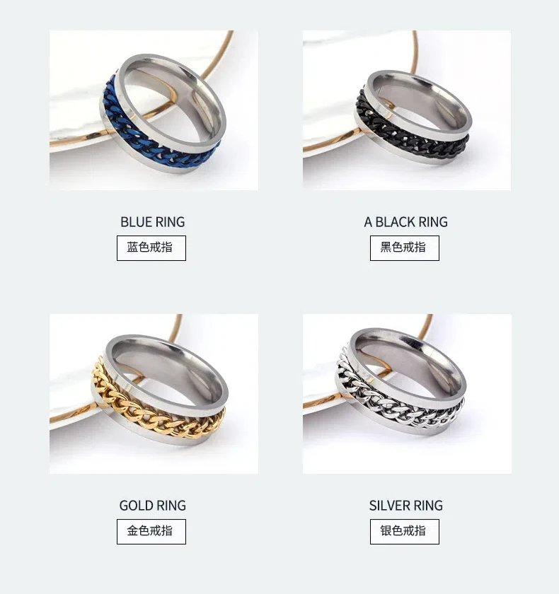 Rotate Chain Finger Ring for Rotating Anxiety Fashion Stainless Steel Chain Ring Spinner Band Bottle Opener Accessory Rotate Chain Finger Ring for Rotating Anxiety Fashion Stainless Steel Chain Ring Spinner Band Bottle Opener Accessory