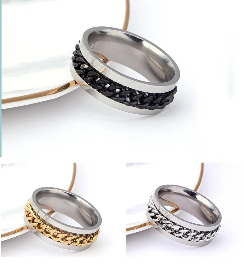 Rotate Chain Finger Ring for Rotating Anxiety Fashion Stainless Steel Chain Ring Spinner Band Bottle Opener Accessory Rotate Chain Finger Ring for Rotating Anxiety Fashion Stainless Steel Chain Ring Spinner Band Bottle Opener Accessory