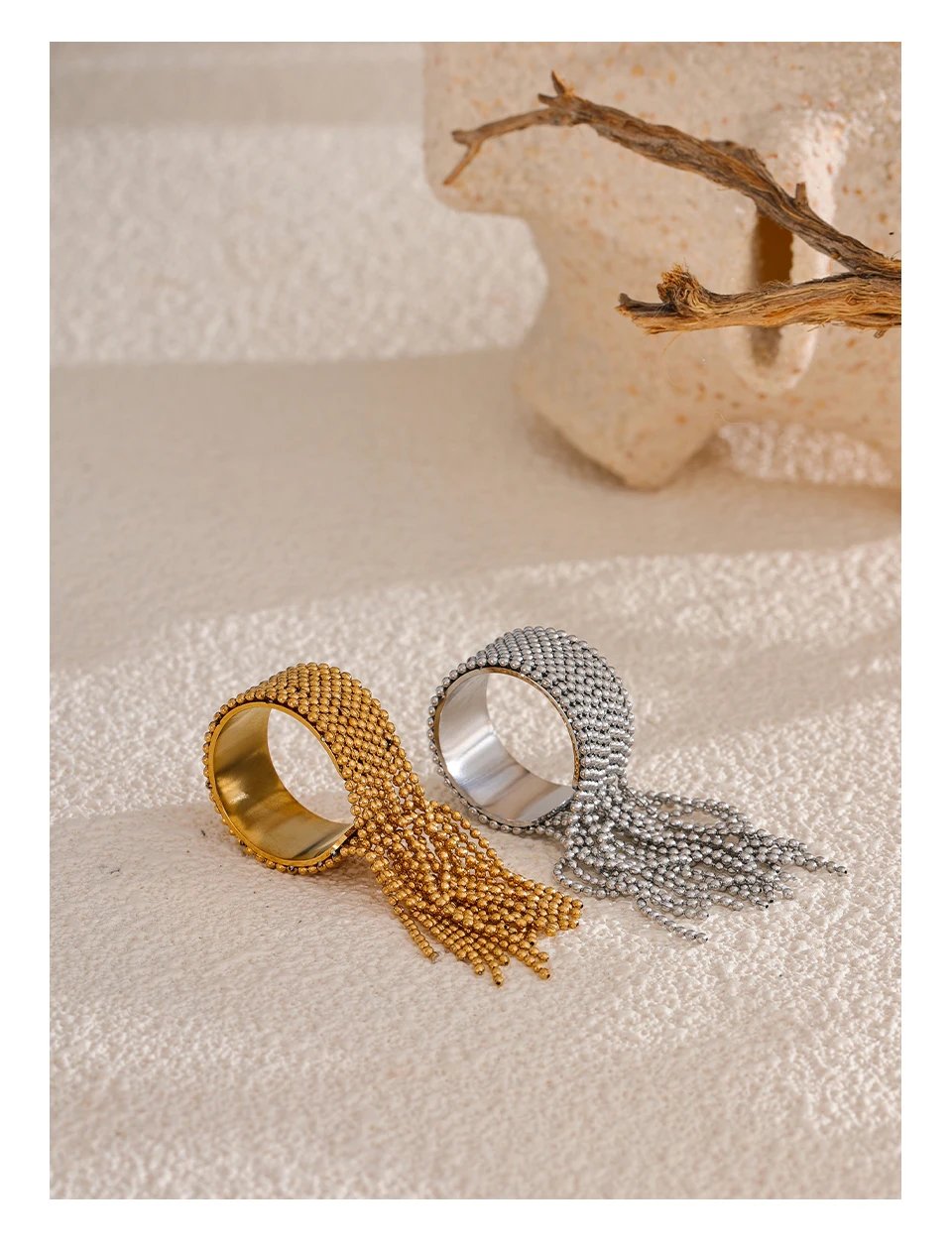 Yhpup Statement Stainless Steel Chain Tassel Finger Ring Adjustable 18K PVD Plated High Quality Charm Stylish Golden Jewelry Yhpup Statement Stainless Steel Chain Tassel Finger Ring Adjustable 18K PVD Plated High Quality Charm Stylish Golden Jewelry