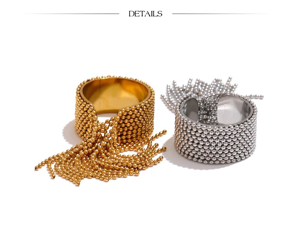 Yhpup Statement Stainless Steel Chain Tassel Finger Ring Adjustable 18K PVD Plated High Quality Charm Stylish Golden Jewelry Yhpup Statement Stainless Steel Chain Tassel Finger Ring Adjustable 18K PVD Plated High Quality Charm Stylish Golden Jewelry