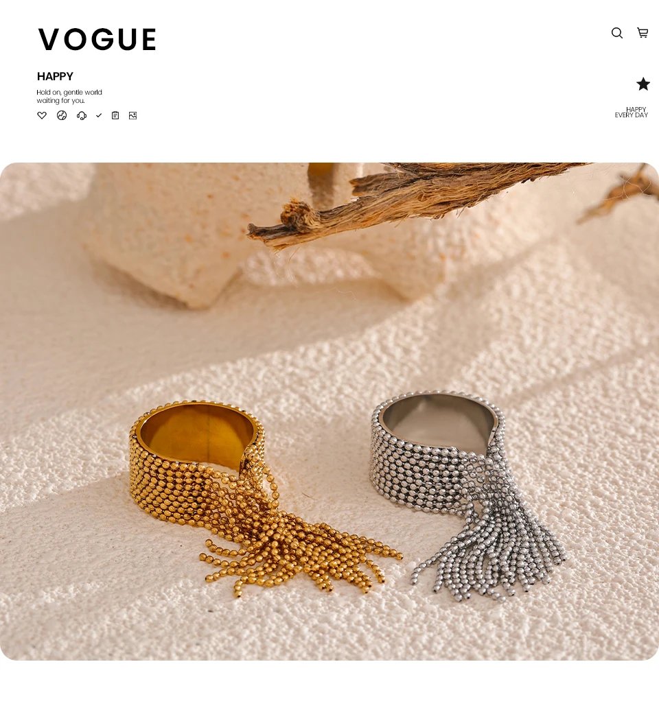 Yhpup Statement Stainless Steel Chain Tassel Finger Ring Adjustable 18K PVD Plated High Quality Charm Stylish Golden Jewelry Yhpup Statement Stainless Steel Chain Tassel Finger Ring Adjustable 18K PVD Plated High Quality Charm Stylish Golden Jewelry