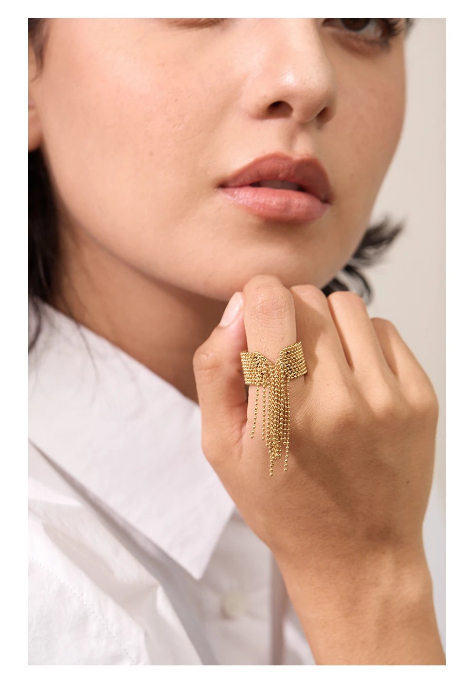 Yhpup Statement Stainless Steel Chain Tassel Finger Ring Adjustable 18K PVD Plated High Quality Charm Stylish Golden Jewelry Yhpup Statement Stainless Steel Chain Tassel Finger Ring Adjustable 18K PVD Plated High Quality Charm Stylish Golden Jewelry