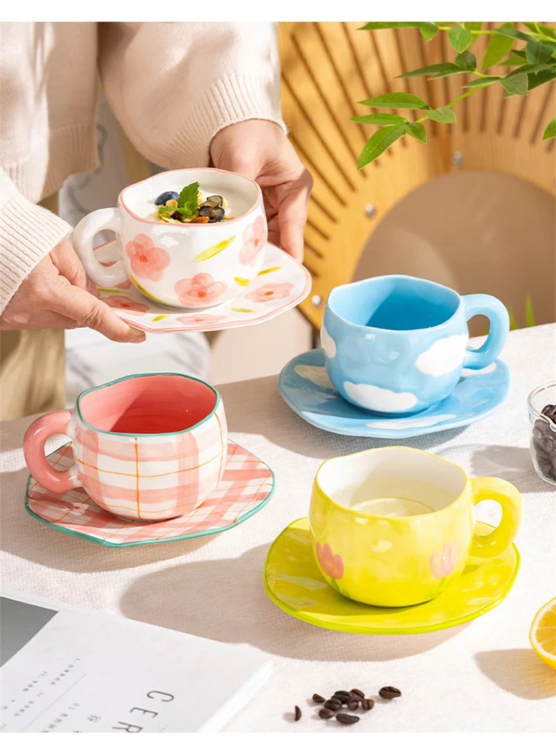 300ML Creative Hand Pinched Irregular Flower Ceramic mug Handmade Coffee Cup Breakfast Milk Afternoon tea cups Korean Style Mugs 300ML Creative Hand Pinched Irregular Flower Ceramic mug Handmade Coffee Cup Breakfast Milk Afternoon tea cups Korean Style Mugs