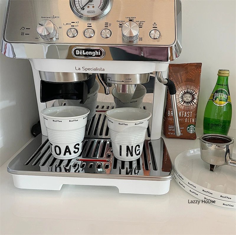 6.7oz korean style cups and mugs coffee mug white ceramic nordic wrinkle cup 200ml drinking coffe tumbler English Letter