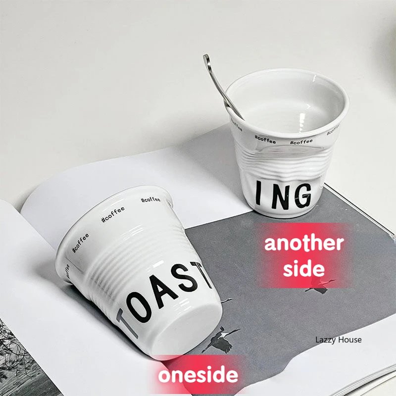 6.7oz korean style cups and mugs coffee mug white ceramic nordic wrinkle cup 200ml drinking coffe tumbler English Letter