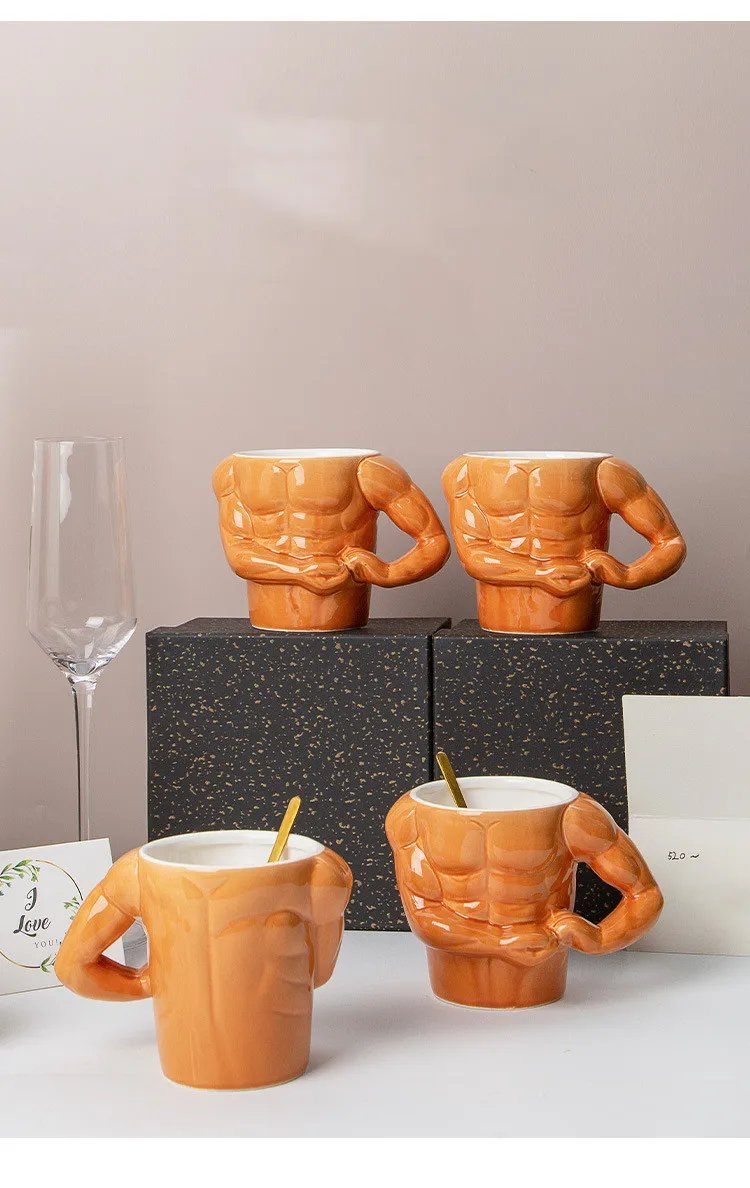 Creative Ceramic Pectorales Mugs Home Breakfast Milk Coffee Mug Water Cups Boys Gym Trainer UP YOU  Funny Gift Mugs Holiday Gift
