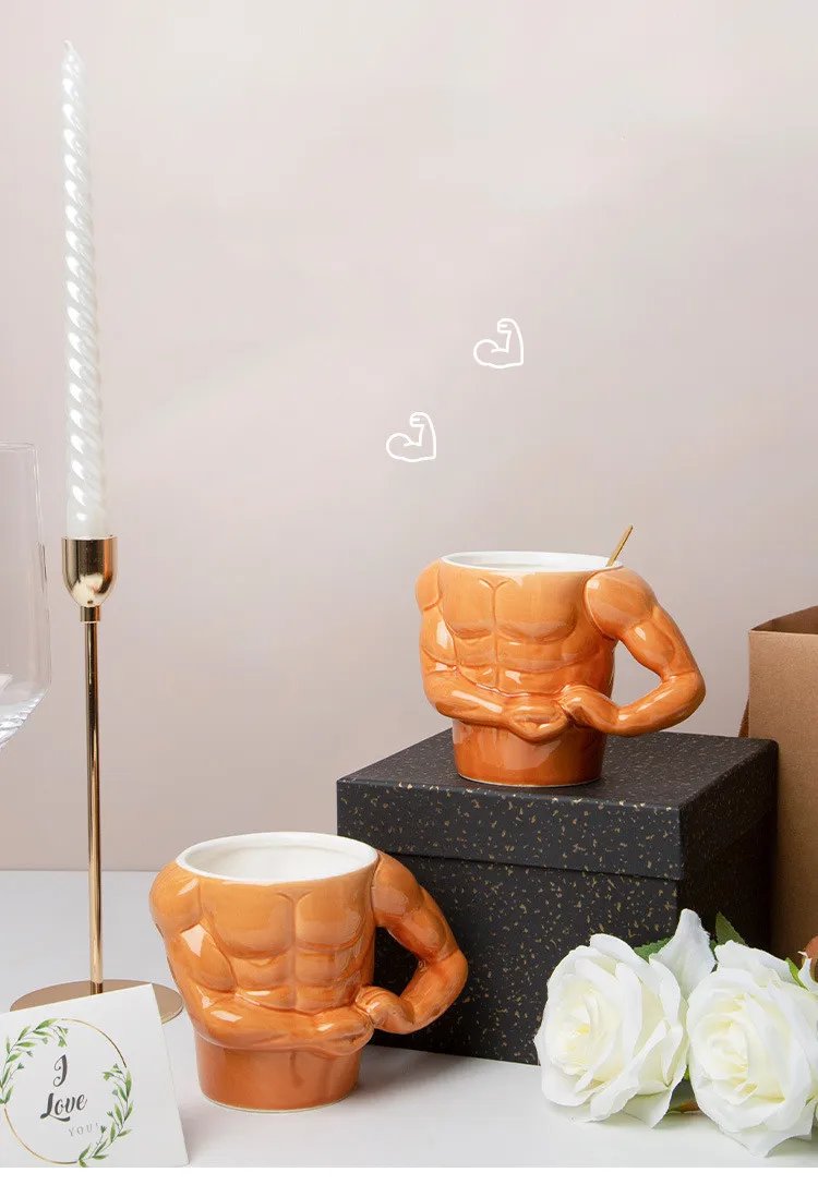 Creative Ceramic Pectorales Mugs Home Breakfast Milk Coffee Mug Water Cups Boys Gym Trainer UP YOU  Funny Gift Mugs Holiday Gift