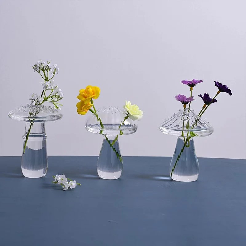 Creative Mushroom Glass Vase Plant Hydroponic Terrarium Art Plant Hydroponic Table Vase Glass Crafts DIY Aromatherapy Bottle