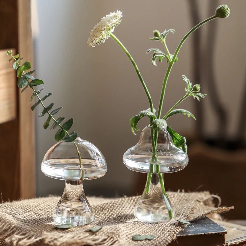 Creative Mushroom Glass Vase Plant Hydroponic Terrarium Art Plant Hydroponic Table Vase Glass Crafts DIY Aromatherapy Bottle