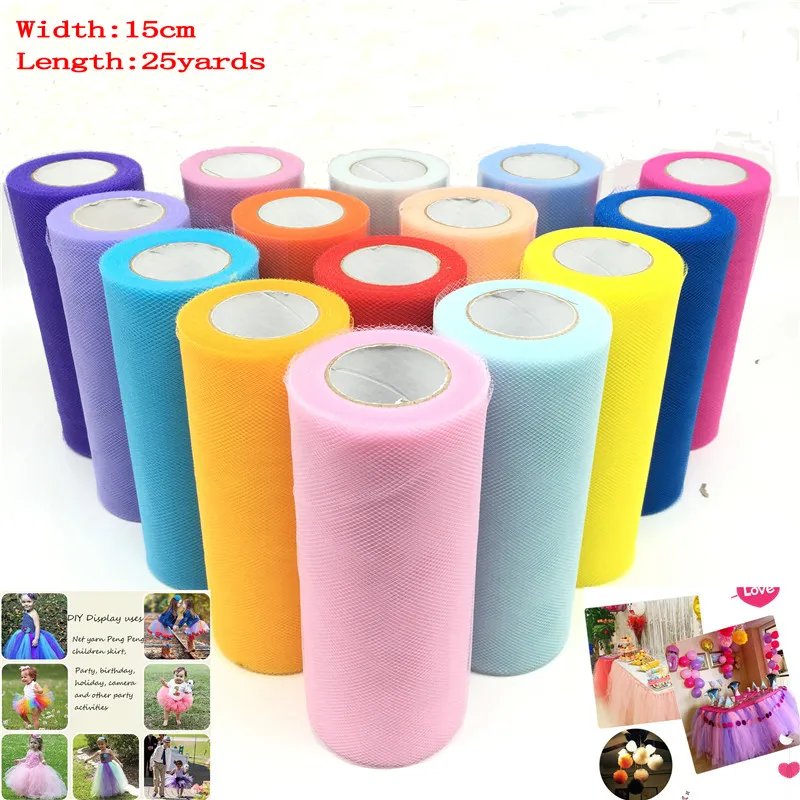 25 yards 15cm Tulle Roll Fabric Spool Tutu Wedding Decoration Baby Shower Organza Laser DIY Crafts Birthday Party Supplies
