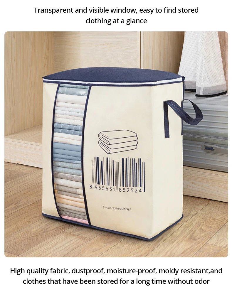 1Pc Futon Storage Bag Non-Woven Fabrics Transparent Visual Window for Quilt Storage Household Items Storage Bag