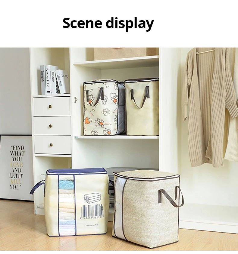 1Pc Futon Storage Bag Non-Woven Fabrics Transparent Visual Window for Quilt Storage Household Items Storage Bag