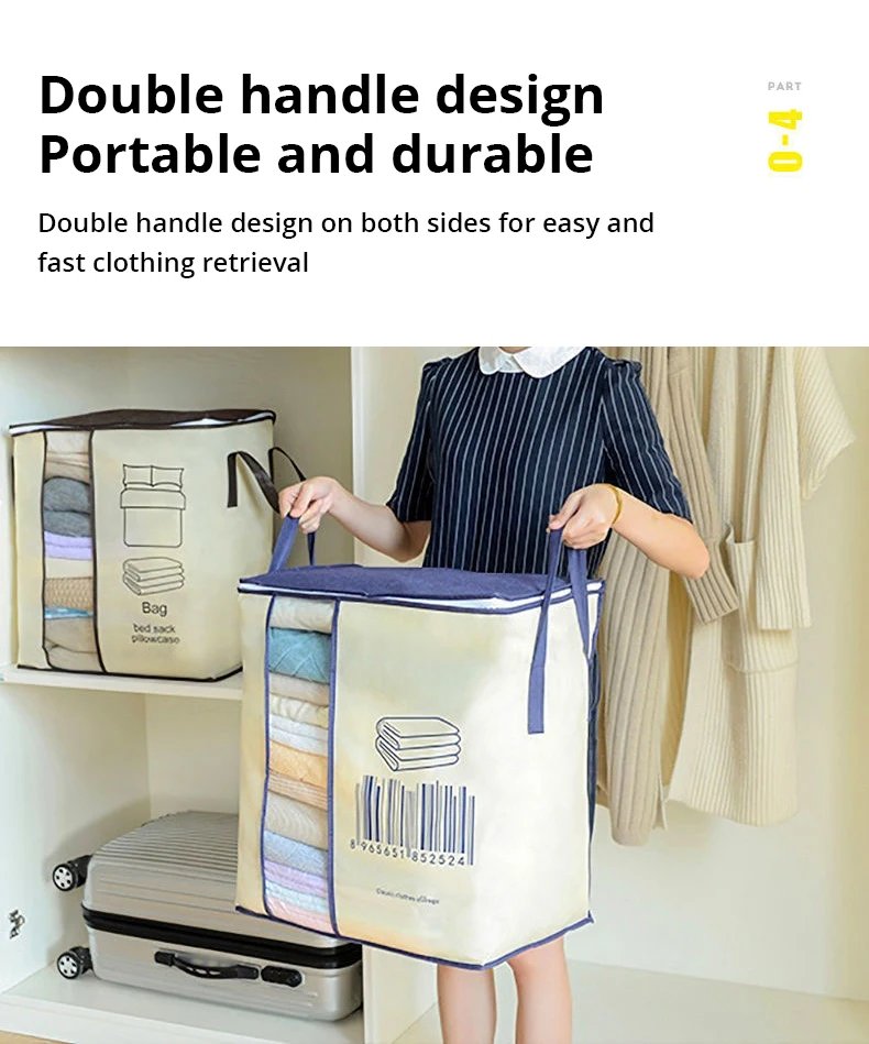 1Pc Futon Storage Bag Non-Woven Fabrics Transparent Visual Window for Quilt Storage Household Items Storage Bag