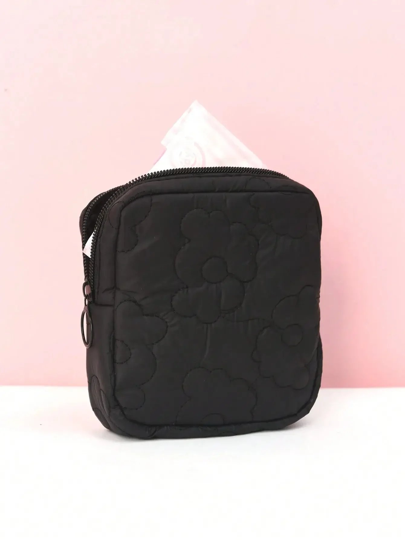 1psc Solid Color Embroidered Sanitary Napkin Storage Bag Travel Bag Suitable For Girls And Women Home Storage Dormitory Travel E