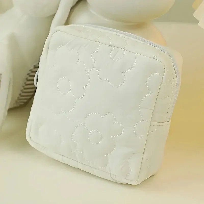 1psc Solid Color Embroidered Sanitary Napkin Storage Bag Travel Bag Suitable For Girls And Women Home Storage Dormitory Travel E
