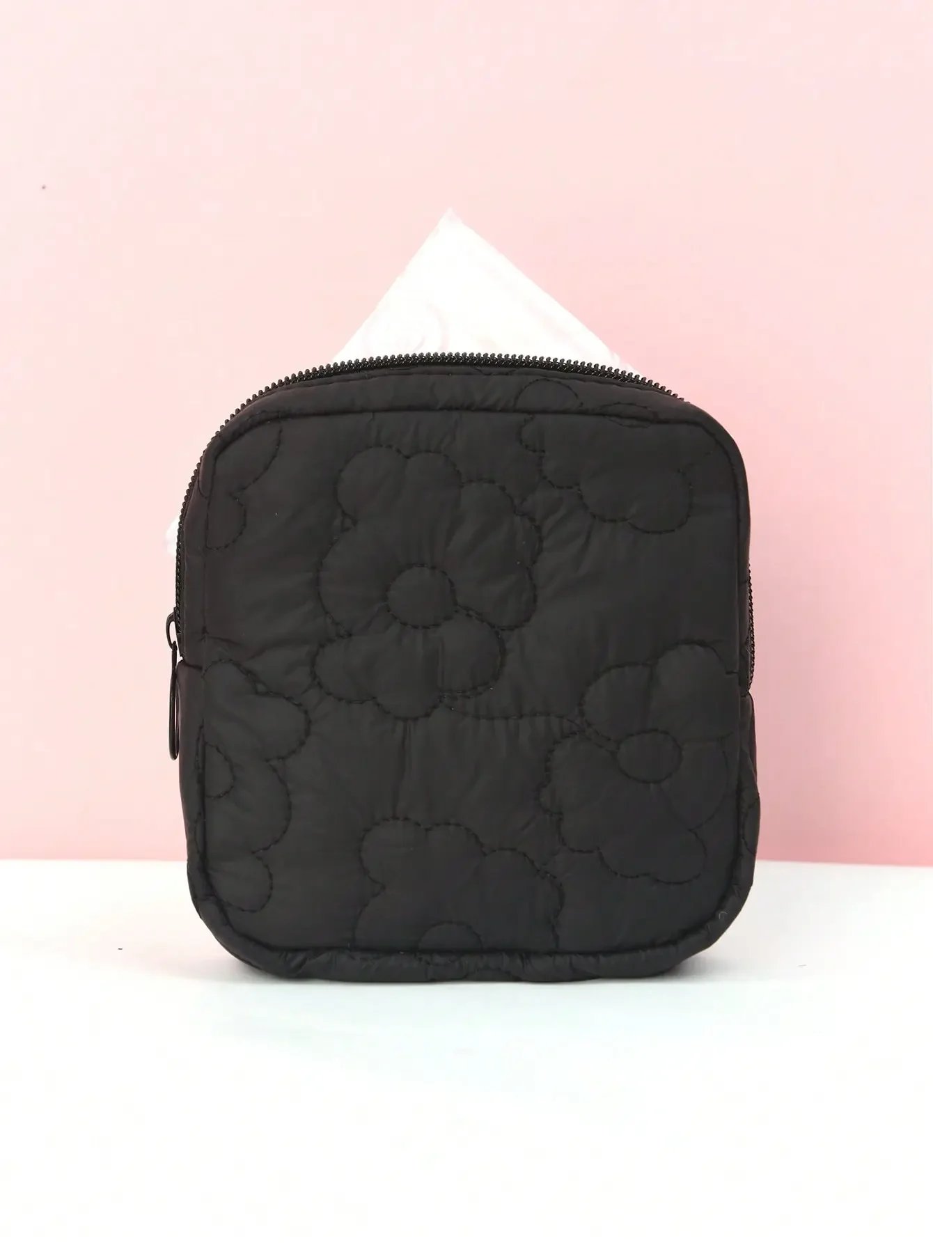 1psc Solid Color Embroidered Sanitary Napkin Storage Bag Travel Bag Suitable For Girls And Women Home Storage Dormitory Travel E