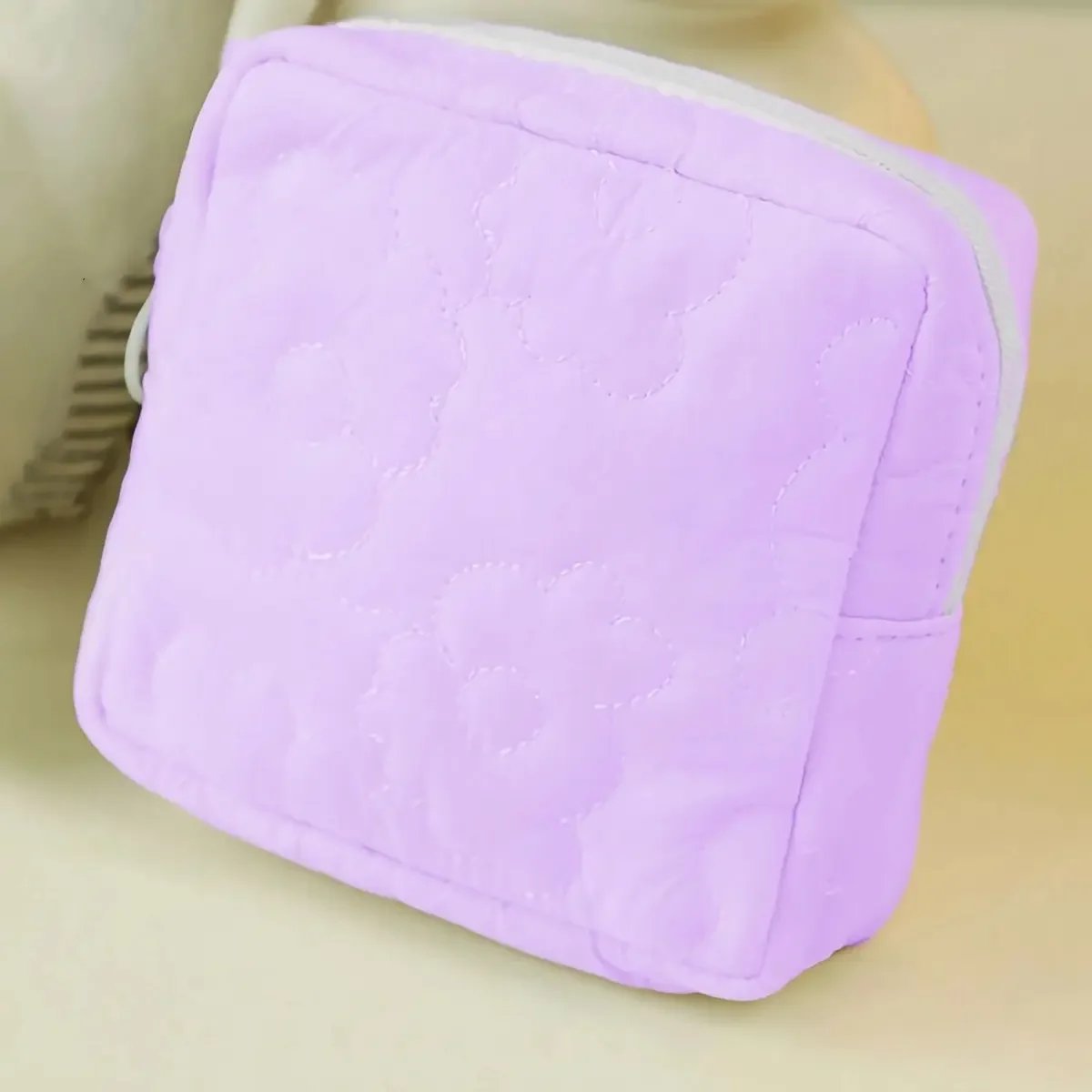 1psc Solid Color Embroidered Sanitary Napkin Storage Bag Travel Bag Suitable For Girls And Women Home Storage Dormitory Travel E