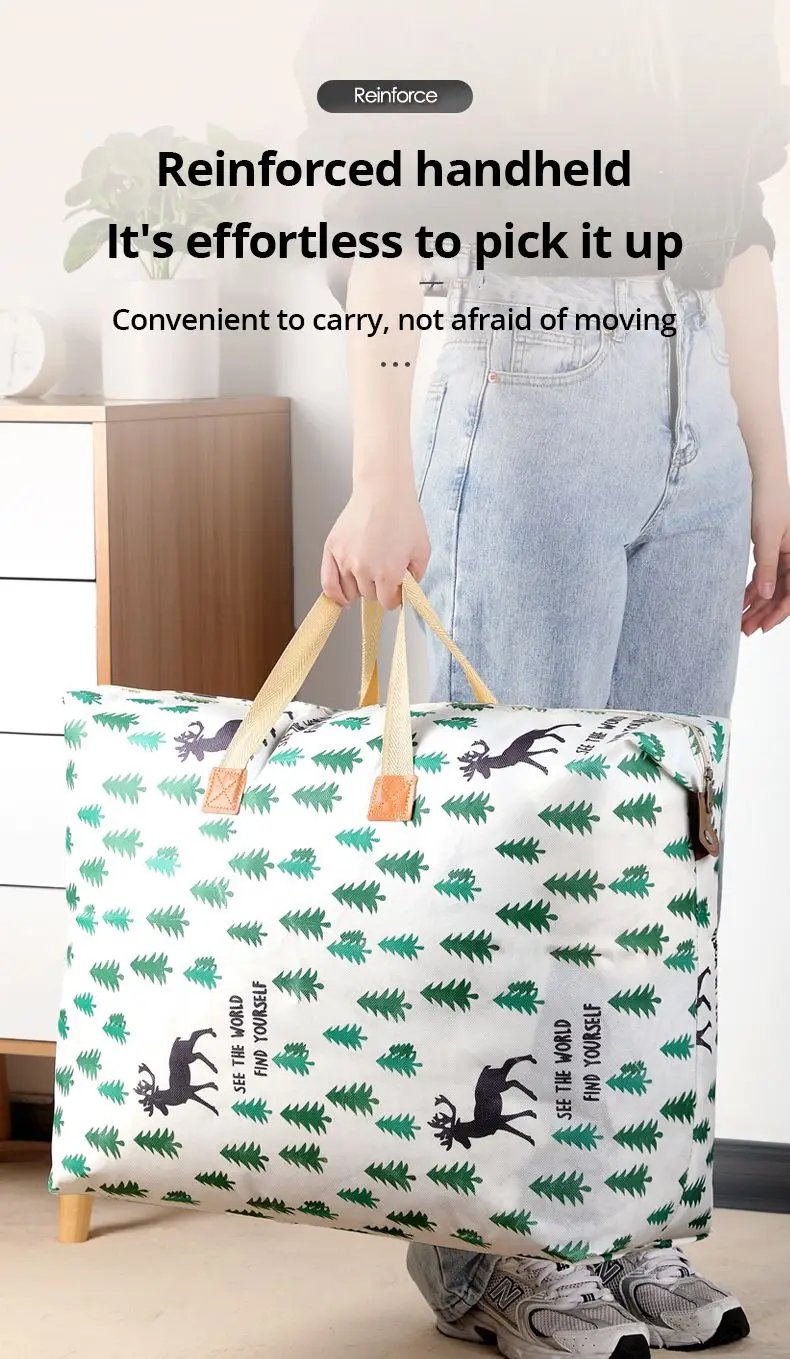 1pc Large Capacity Clothes Storage Bag Organizer With Reinforced Handle For Blankets Bedding Foldable With Zipper Storage Bag