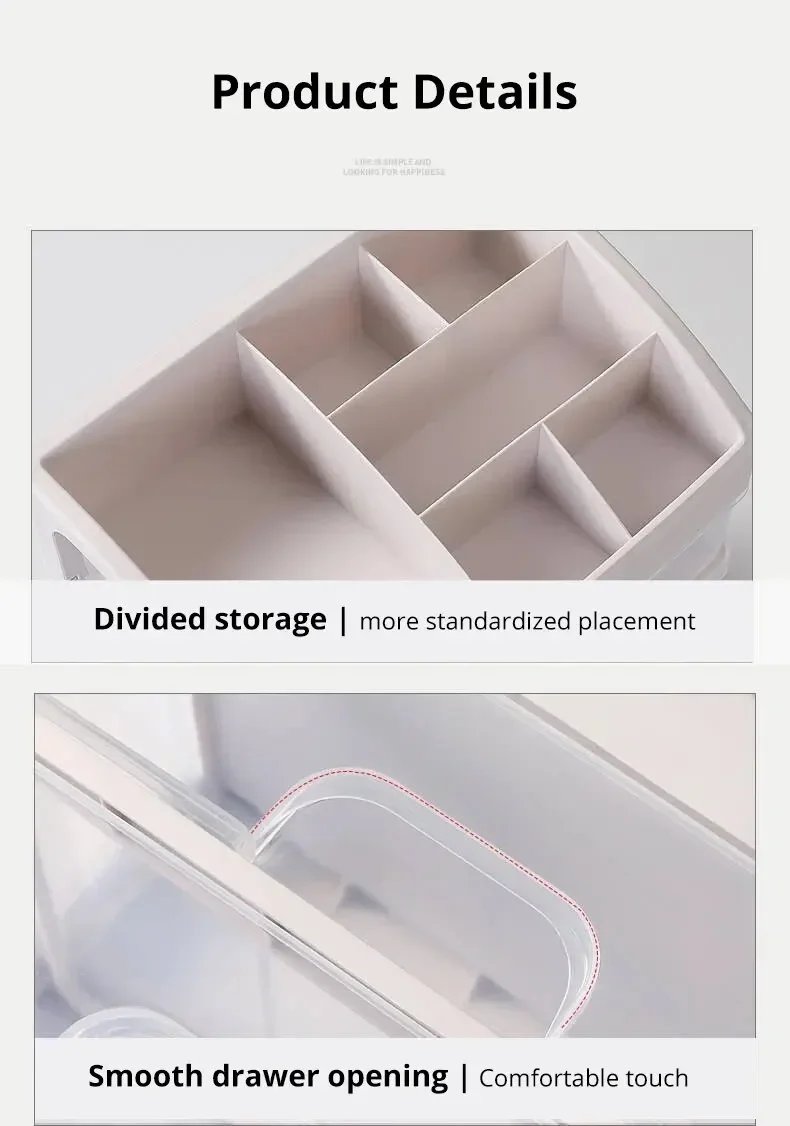 1pc Transparent Plastic Four Layer Three Drawer Desktop Drawer Style Cosmetic Storage Box Dressing Table Storage Rack