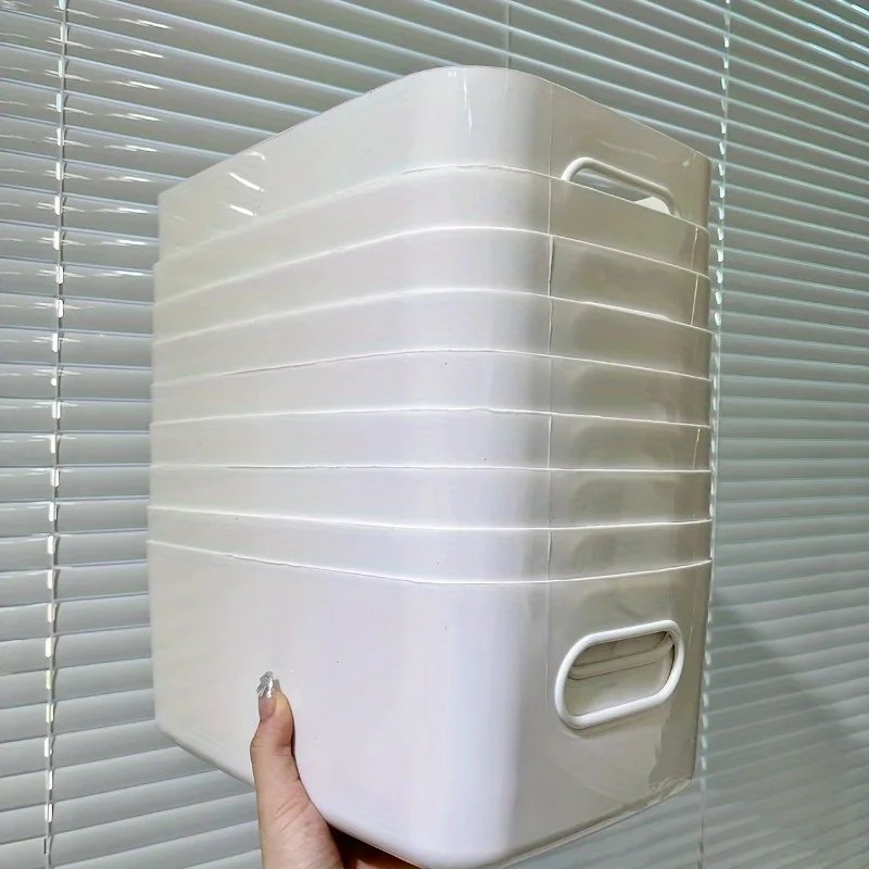 1Pcs White Plastic Storage Box，with Handle - Multifunctional Toy，Family，Kitchen，Bathroom and Office Food Storage Room